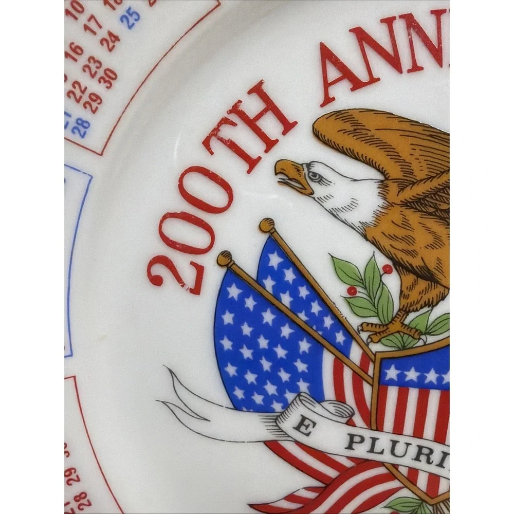 1976 Calendar Plate 200th Anniversary Bicentennial Spencer Gifts Eagle USA Flag